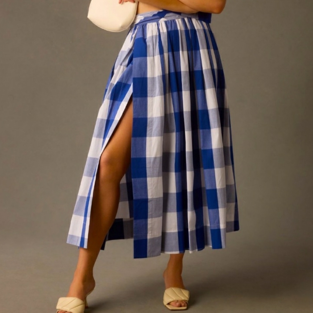 Anthropologie Blue and White Checkered Skirt